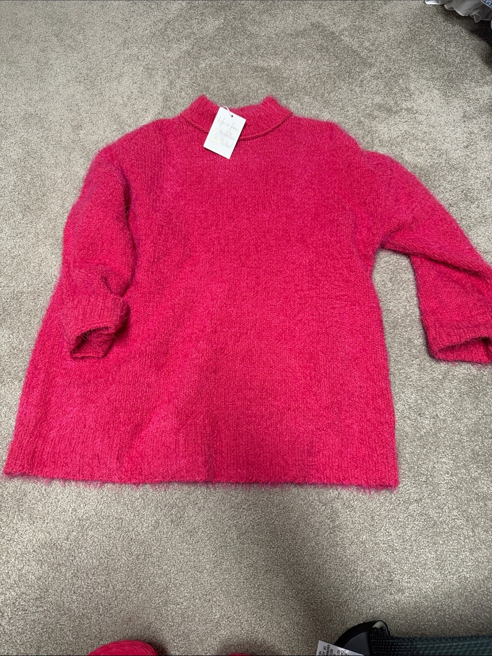 Show Me Your MuMu Fuzzy Mock Neck Sweater - Hot Pink